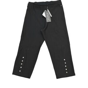 Papa Vancouver Women's Sophisticated High Rise Black Capris with Button Details